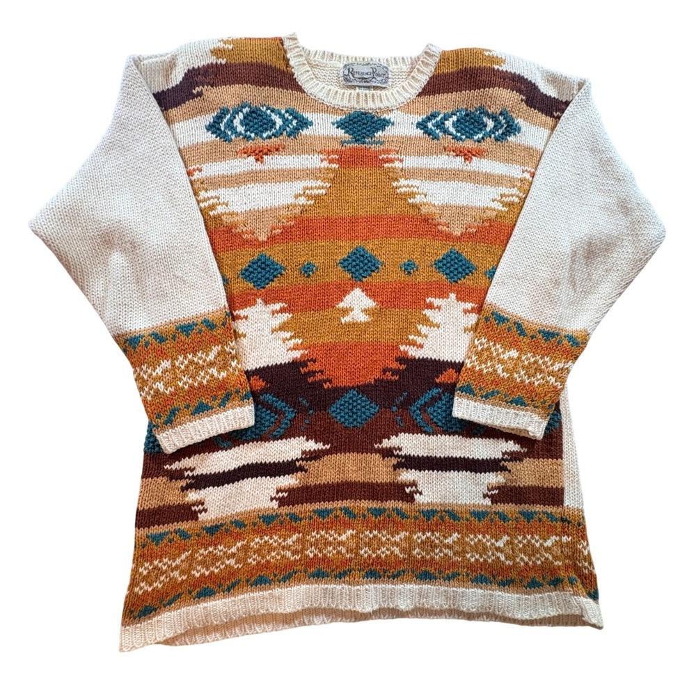 Reference Point Southwestern Geometric Knit Sweater Womens Medium Ramie Cotton